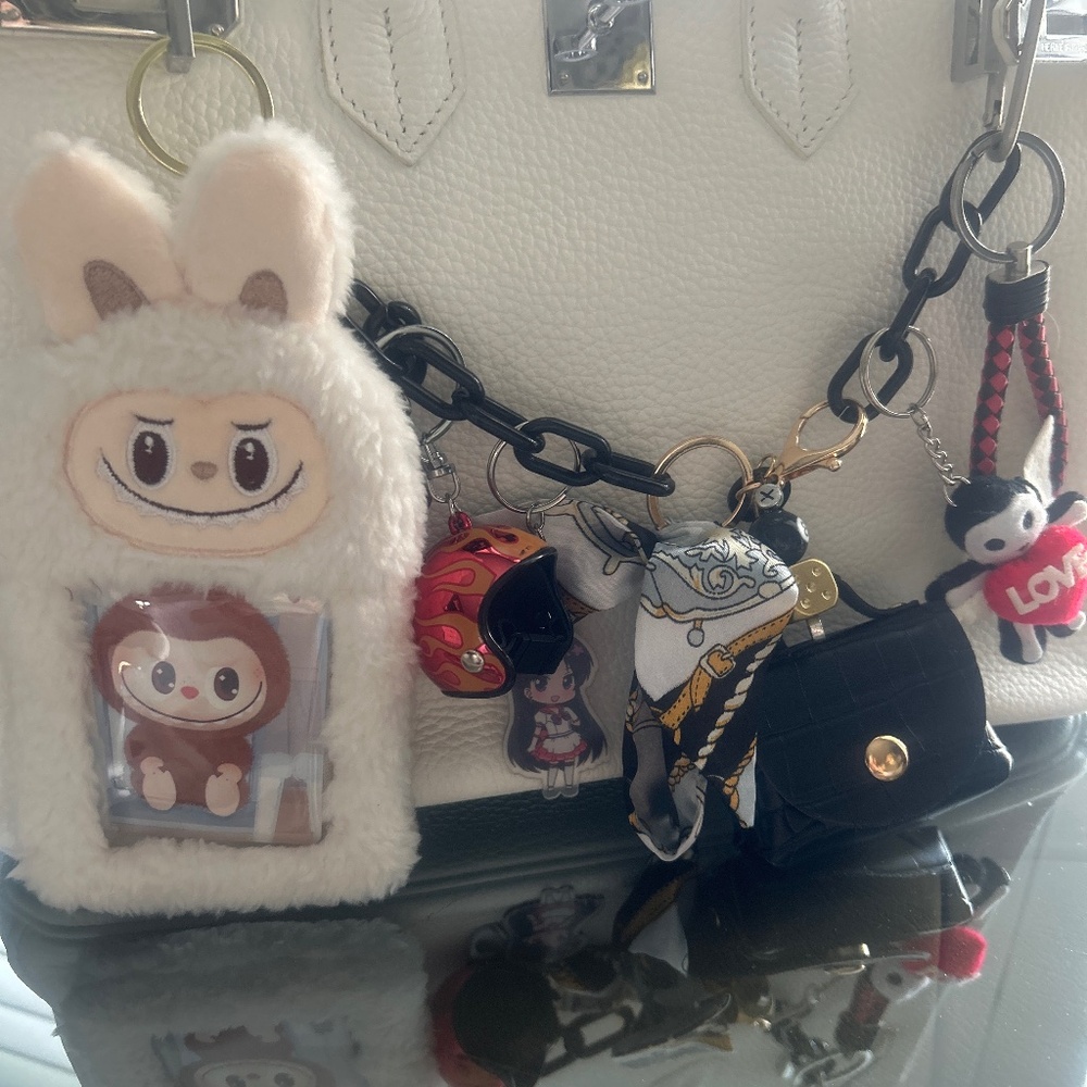 Monsters Key Chain Labubu Plush Card Holder ID Photo Keeper